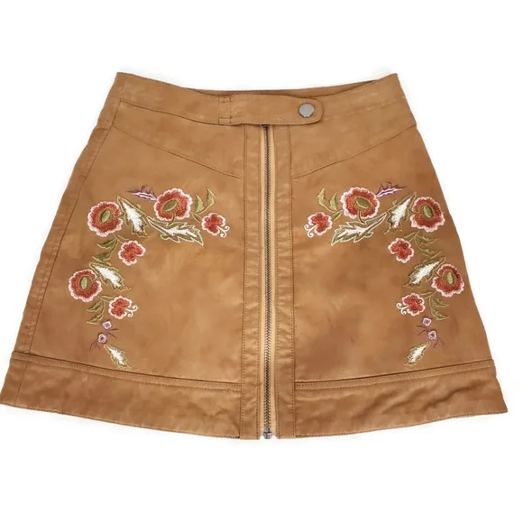 FREE PEOPLE Brown Embroidered Alanis Mini Skirt SIze 2 - Picture 3 of 11